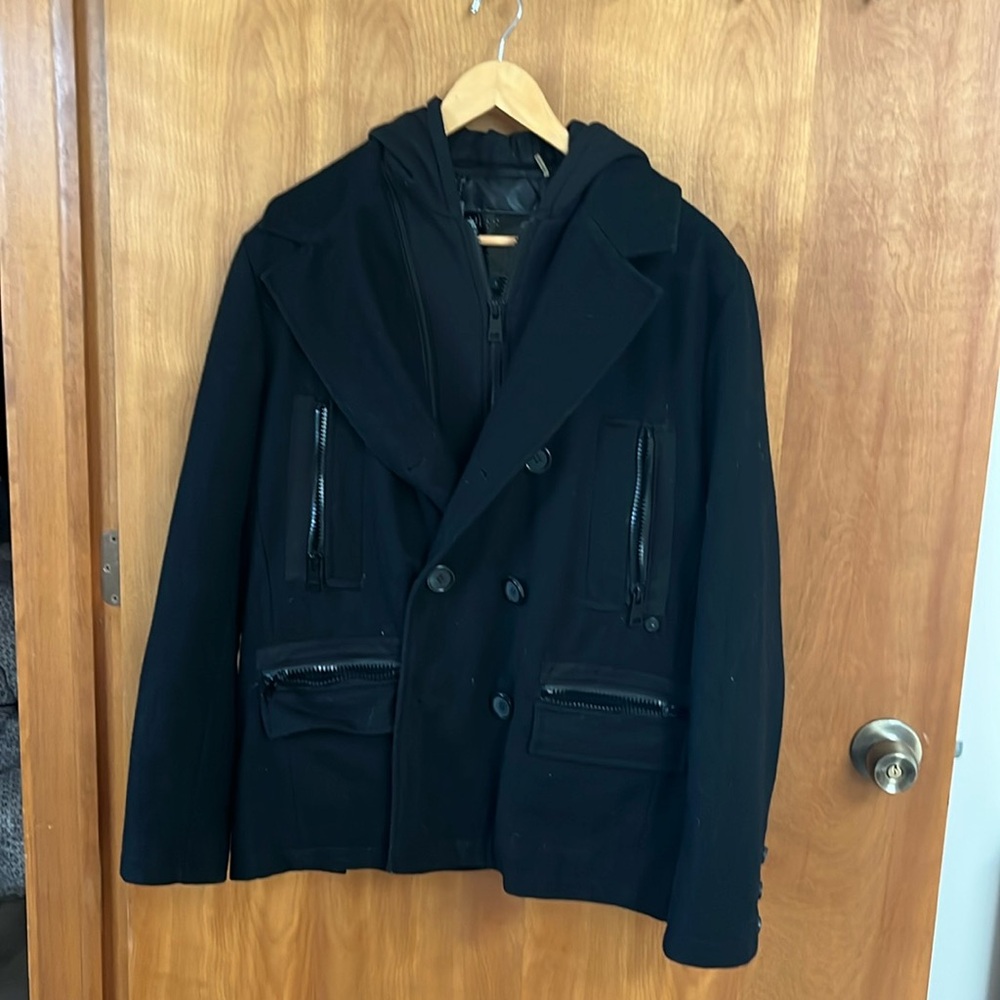 Guess mens large wool coat29” long 29  1/2 shoulder to shoulder